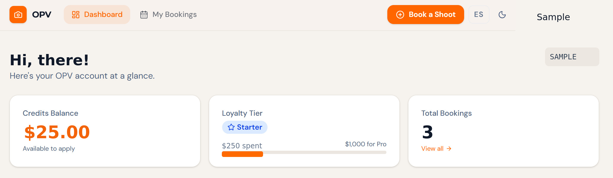 Illustrative OPV client dashboard on desktop